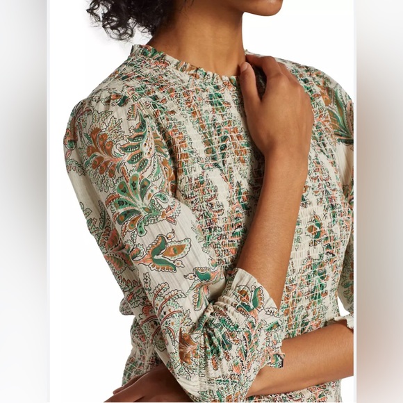 VERONICA BEARD Kali Floral Smocked Puff Sleeves Blouse Top Sz 6 Originally $398 - Picture 6 of 14